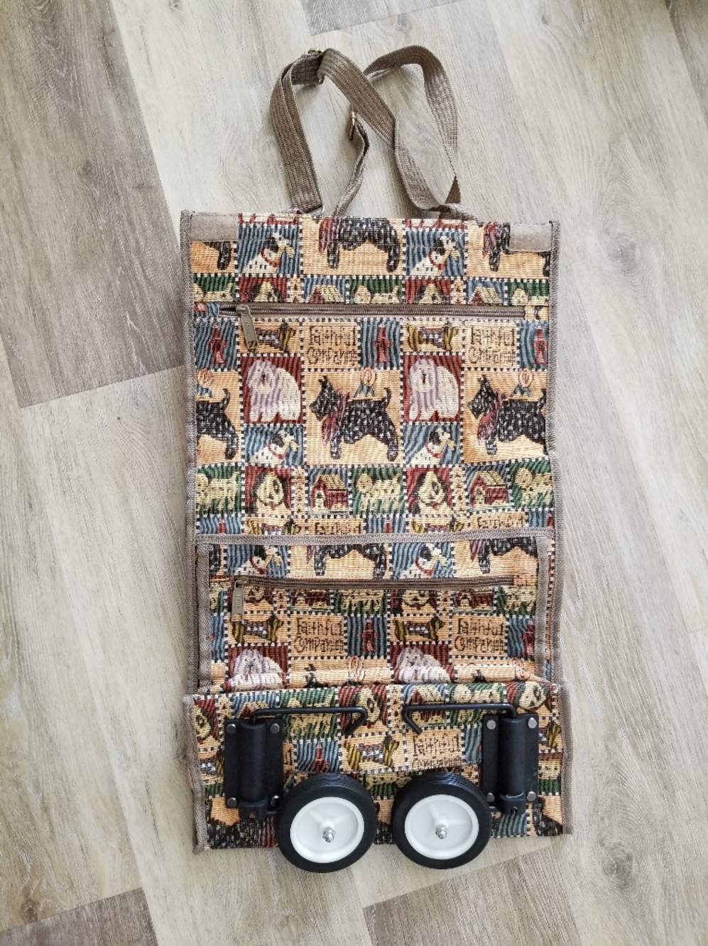 Vintage NWT Jade Faithful Companion Dog Print Rolling Foldable Travel Bag